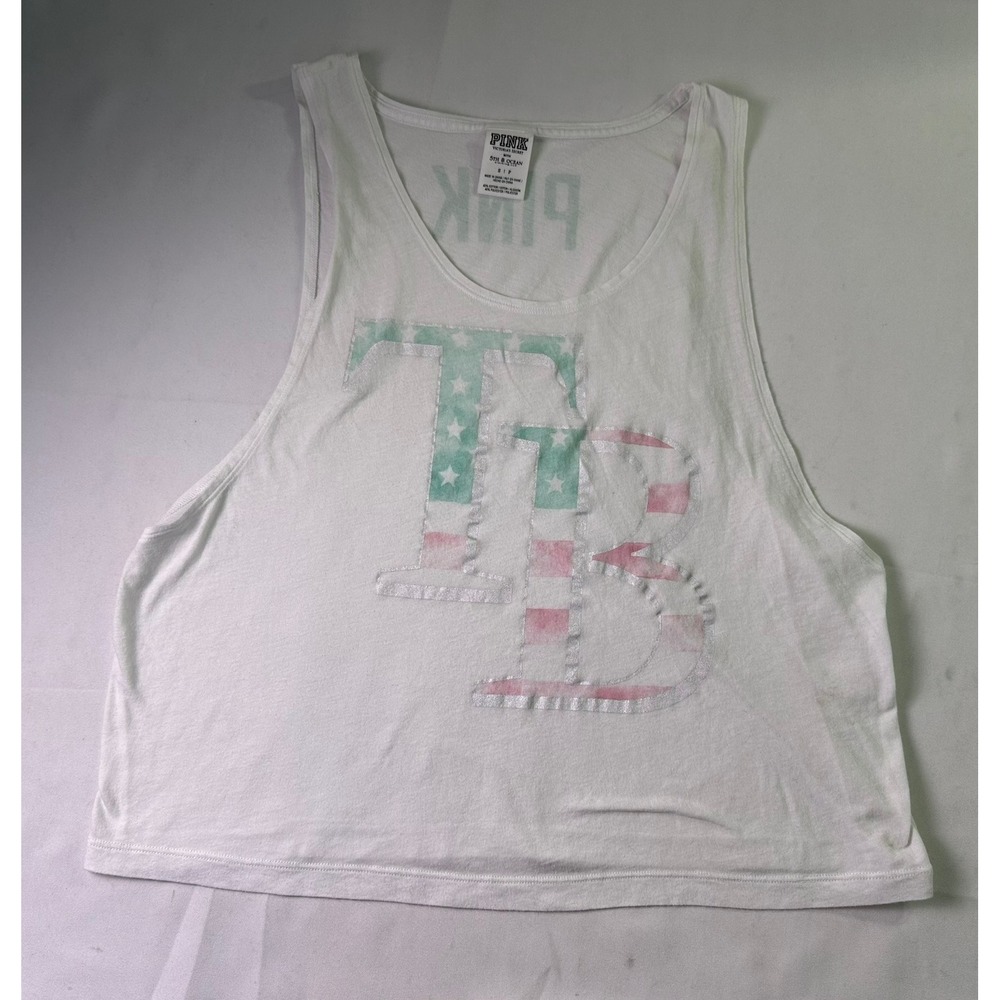 Victoria's Secret PINK Tampa Bay Rays Crop Tank Top Small S MLB 5th & Ocean Logo